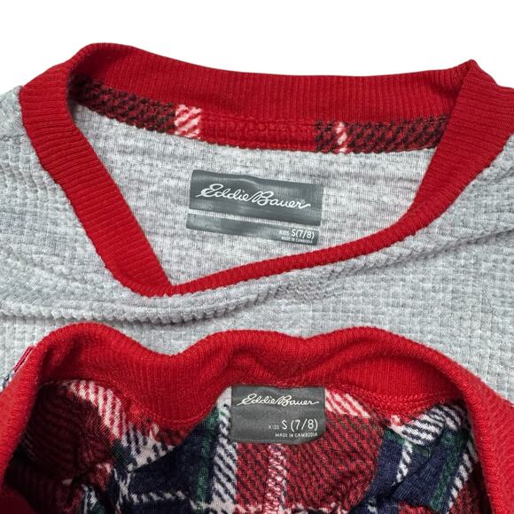 EDDIE BAUER Trees Plaid Holiday Pajama Set Size 7/8 Kids Gray Red Blue Family - Picture 6 of 7